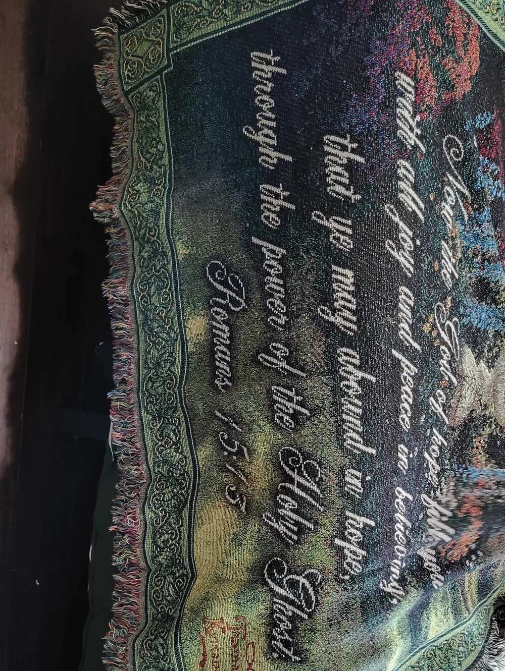 Thomas Kinkade Green Multi Scenic Scripture Throw Blanket Romans 15:13